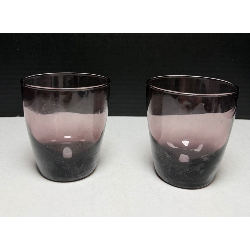 Vintage Set of 2 Libby Purple Amethyst Glass Tumblers Rock Glasses Retro